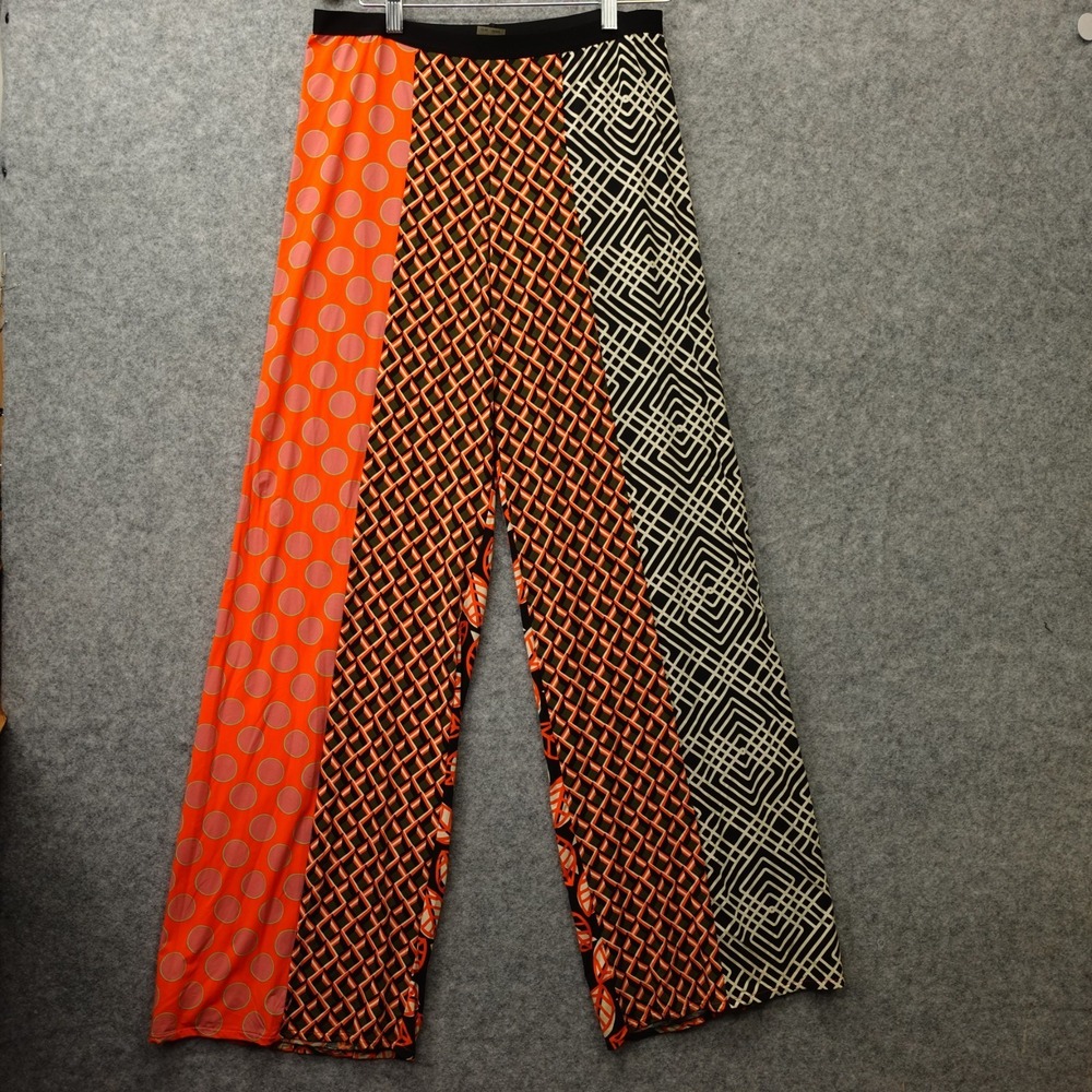 Wide Leg Pants Womens S 6 Orange Psychedelic Festival SIYU Spain Stretch 30x35
